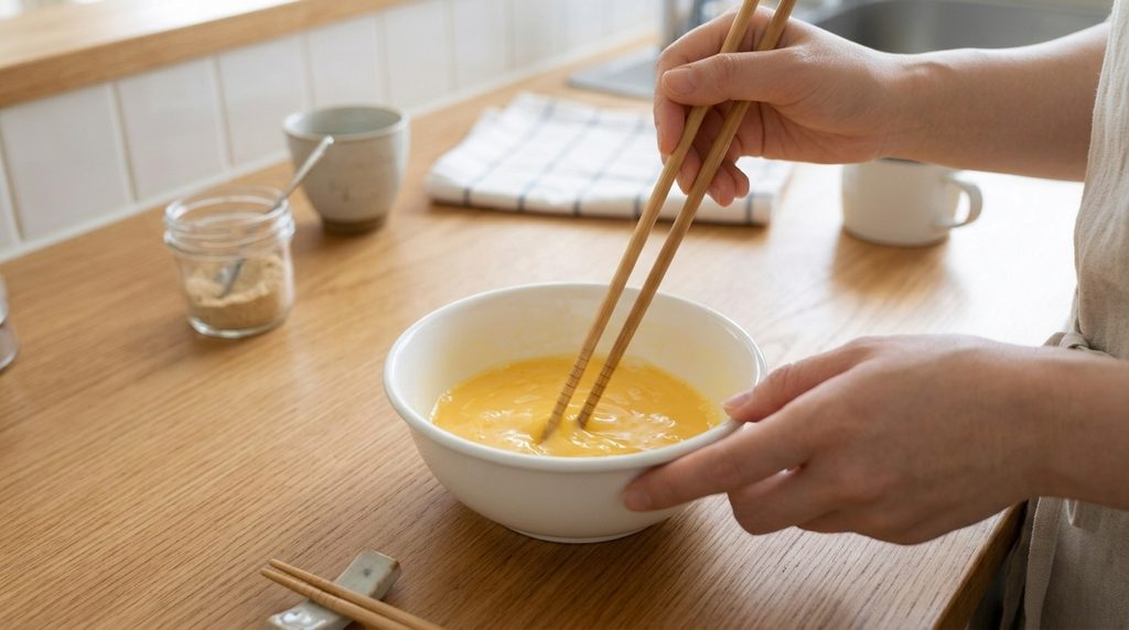 卵液を菜箸でしっかり混ぜる