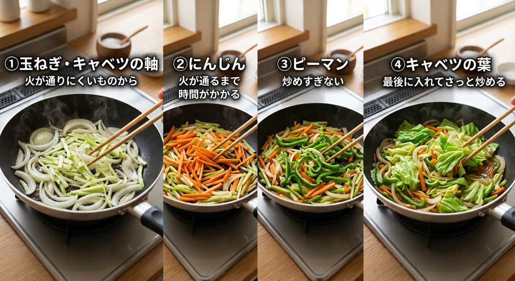 野菜炒めを炒める順番